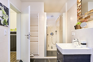Badezimmer einer Ferienwohnung in Grömitz